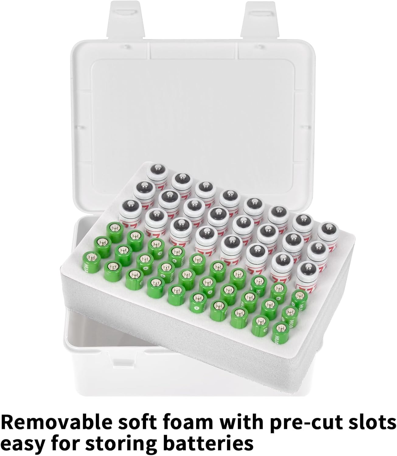 FULLCASE Battery Storage Organizer Holder Holds 54 AA AAA Batteries, Box Cases Garage Container, Home Drawer Organization Dispenser (Case Only) White
