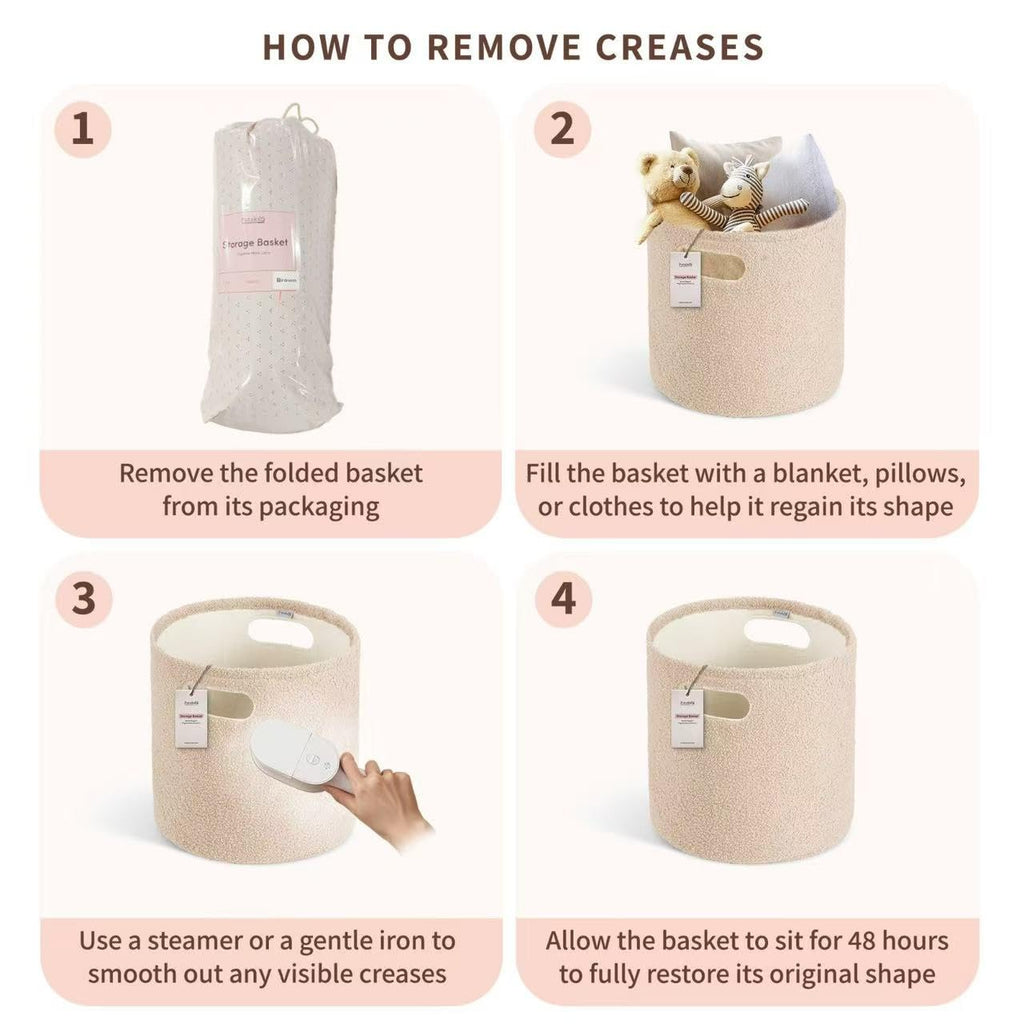 PUTSKA Basket – Round Storage for Toys and Clothes, Stuffed Animals – Soft Baby Girl Basket for Nursery, Kids Room, Bedroom, Living Room – Regular, Cream