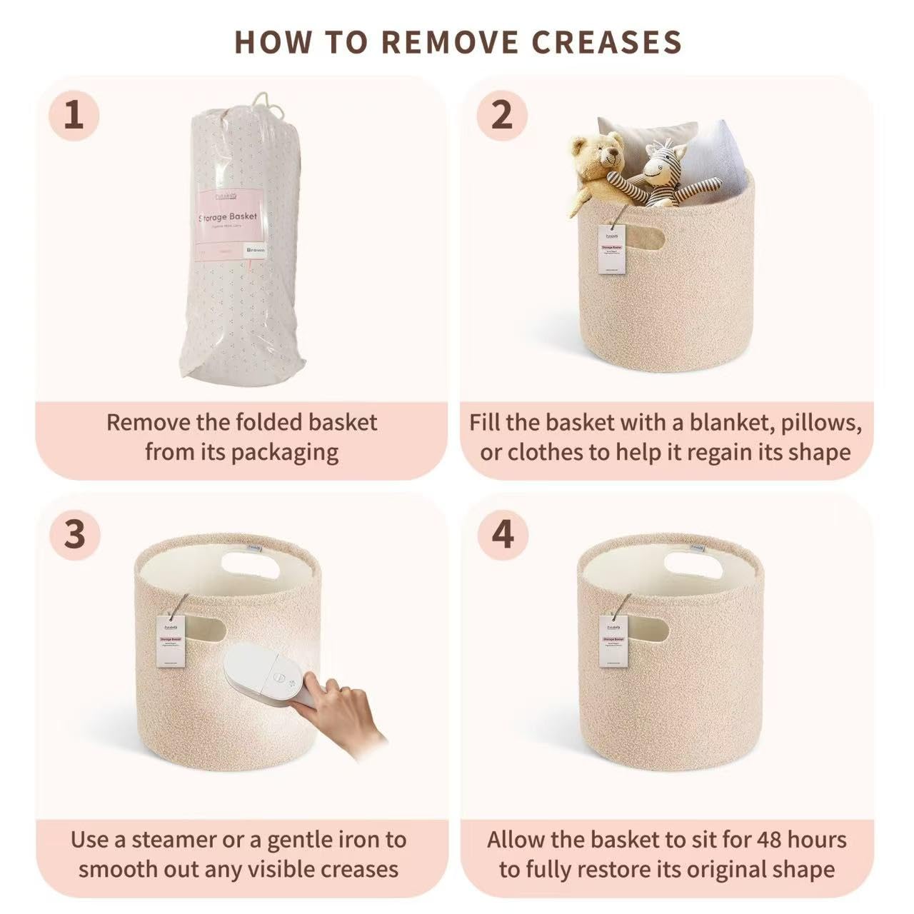 PUTSKA Basket – Round Storage for Toys and Clothes, Stuffed Animals – Soft Baby Girl Basket for Nursery, Kids Room, Bedroom, Living Room – Regular, Cream