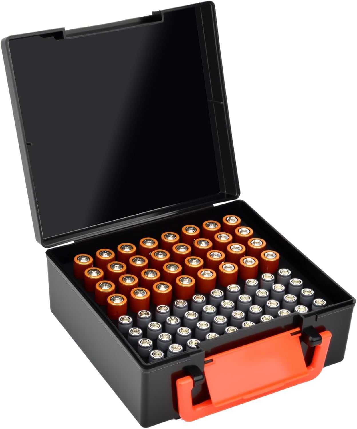 FULLCASE Battery Storage Organizer Holder Holds 72 AA AAA Batteries, Box Cases Garage Container, Home Drawer Organization Dispenser (Case Only) (Black)