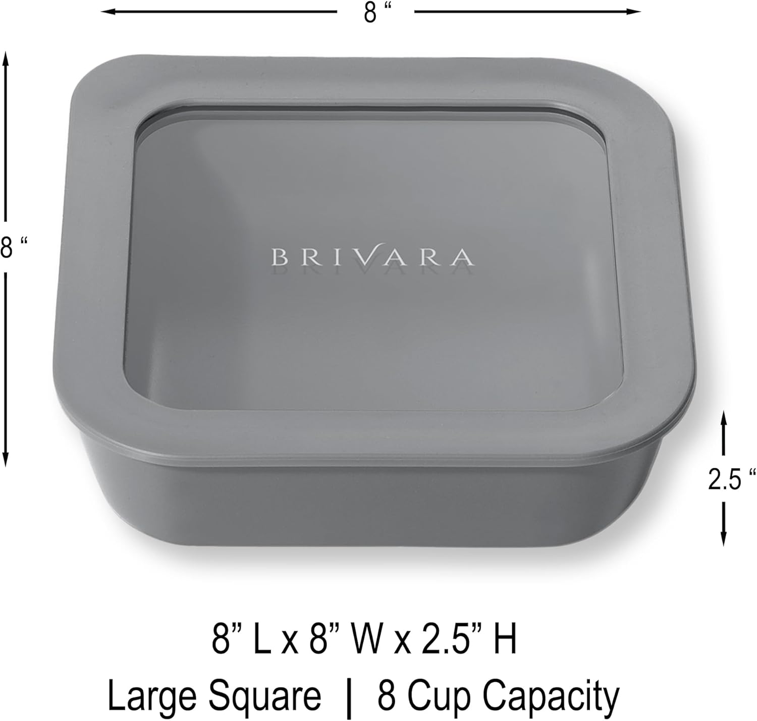 Ceramic Coated Glass Food Storage Container | No PTFE, PFOA, PFAS, and BPA | Reusable Non Toxic Meal Prep Container with Glass Lid | Easy To Store | 8 Cup Square [Smoke]