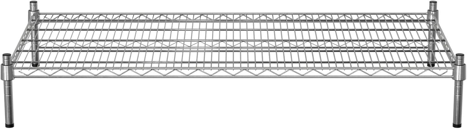 24" x 48" NSF Chrome Wire Stationary Dunnage Storage Rack with 8" Posts, Ideal for Commercial Kitchen, Home, Garage, Warehouse, Shelters