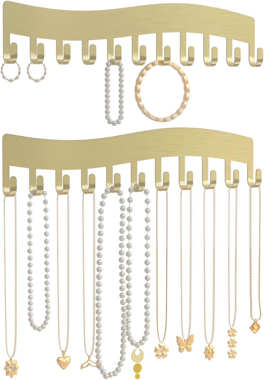 Wall Necklace Organizer Holder: Wall Mounted Jewelry Hanging Storage Necklaces Display Hanger Gold