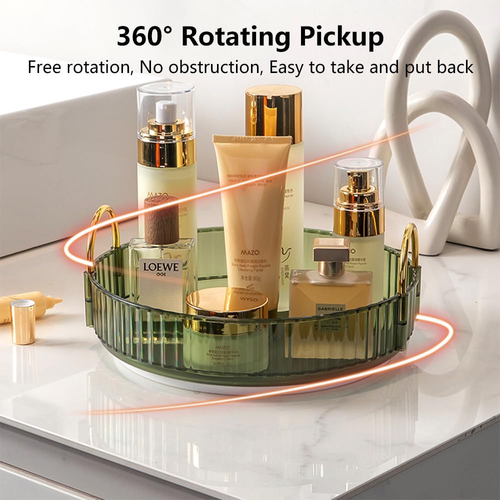 Rotating Makeup Organizer for Vanity, Spinning Cosmetics Storage for Bathroom Countertop, Skincare Holder Rack for Facial Cream, Perfume, Lotion, Lipstick(1 Tier, Dark Green)