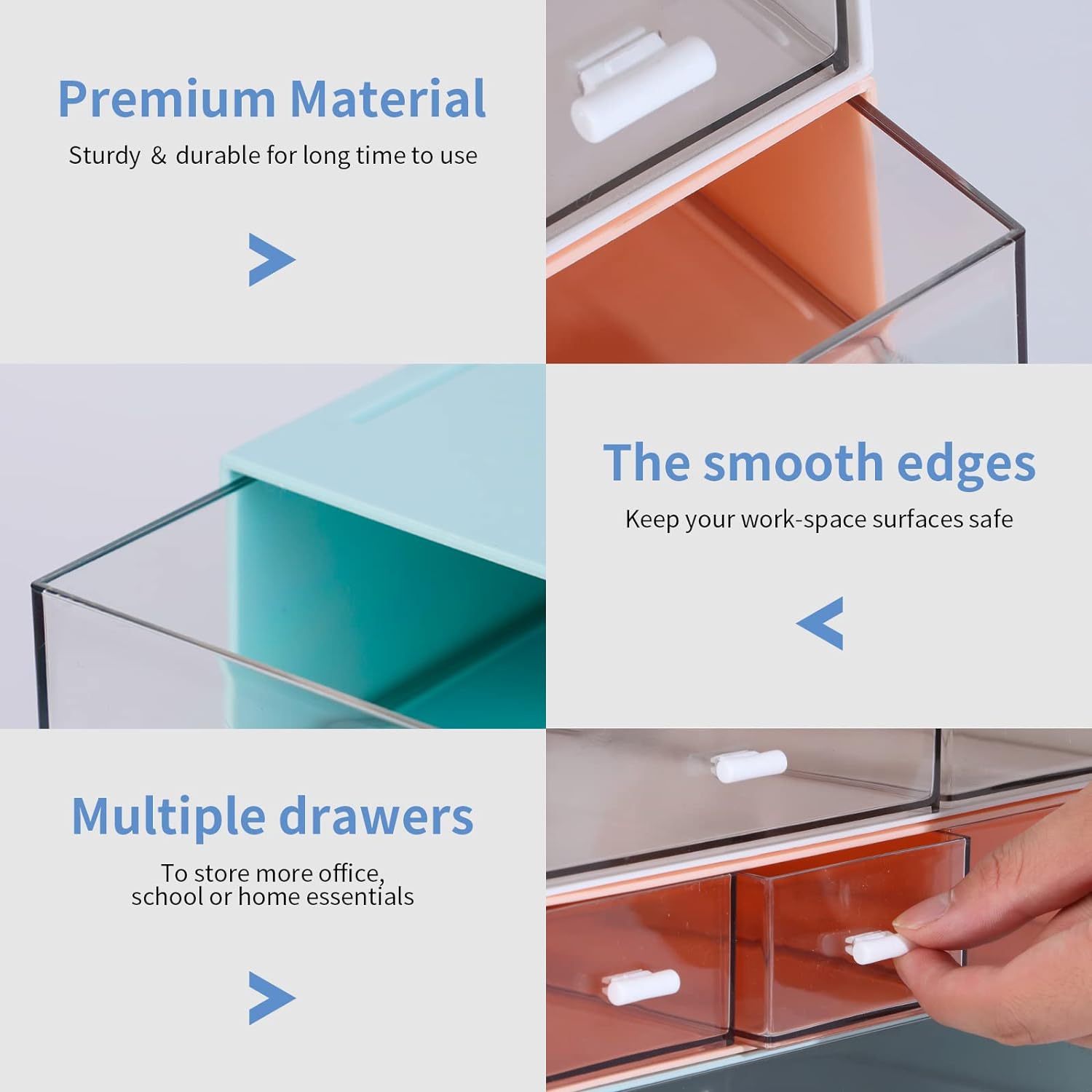 Desk Craft Organizer and Storage with 7 Flat Drawers, Stackable Plastic Desktop Accessories & Workspace Organizer for Office Stationary, Makeup Skincare, Sanitation Supplies, Blue