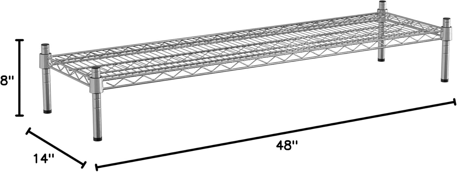 14" x 48" NSF Chrome Wire Stationary Dunnage Storage Rack with 8" Posts, Ideal for Commercial Kitchen, Home, Garage, Warehouse, Shelters