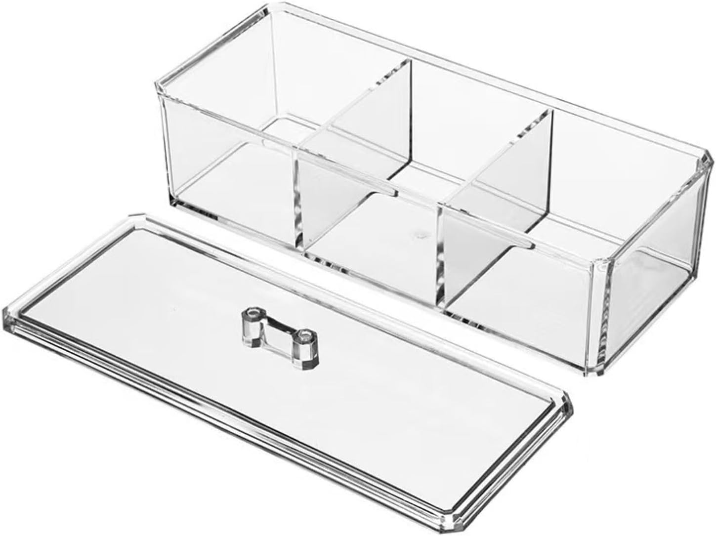 Hair Accessories Organizer for Girls, Clear Acrylic Hair Tie Organizer for Headband, bows, Hair Clip, Cotton Swab Organization, Hair Clip Holder, 3 Compartments Storage with Lid