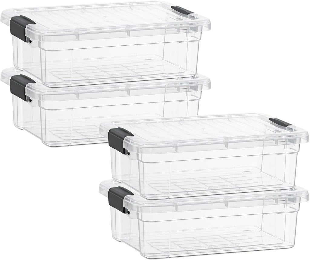 Superio Storage Bins with Lids- 4 Pack, 7.4 Qt Clear Boxes for Organizing, Stackable Plastic Containers- BPA Free, Non-Toxic, Odor Free, Organizer for Home, Office, Dorm