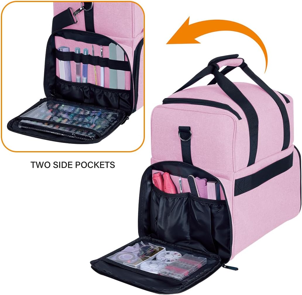 Large Makeup Cosmetic Bag with 3 Removable Case and 2 Removable Dividers Double Layer Travel Storage Organizer, Makeup Brushes Storage Section Pink