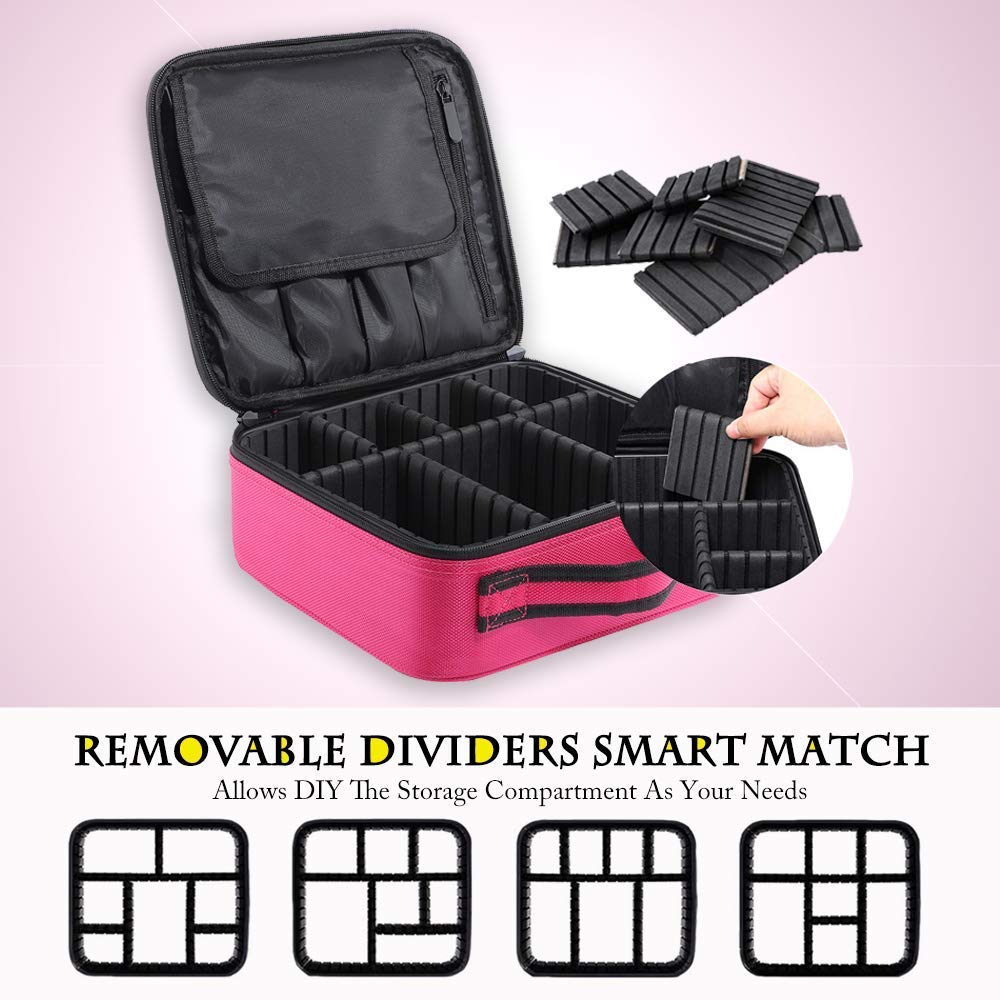 gzcz Travel Makeup Bag,Portable Makeup Case for Women,Professional Cosmetic Train Case Organizer Artist Storage Bag With Adjustable Dividers Brushes Toiletry Jewelry Digital Accessories