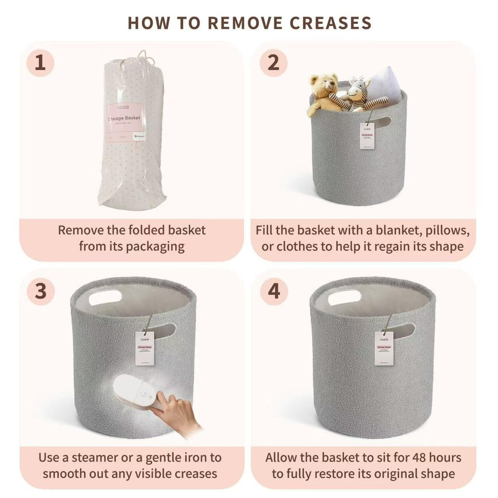 PUTSKA Basket – Round Storage for Toys, Clothes, Stuffed Animals – Soft Baby Girl Basket for Nursery, Kids Room, Bedroom, Living Room – Large, Grey