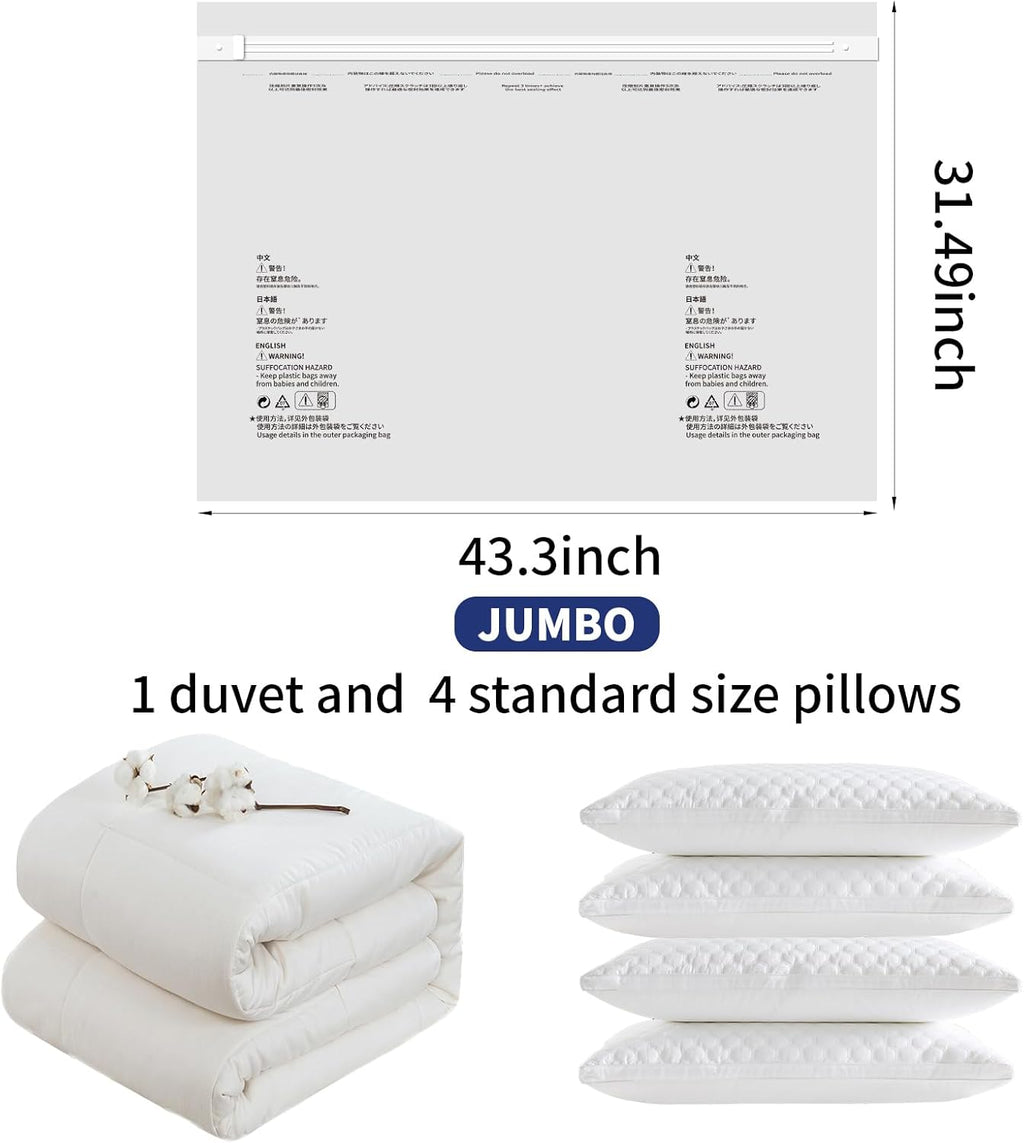 10 Pack Jumbo Vacuum Storage Bags with Hand Pump, Sturdy Leak-Free Vacuum Seal Bags, 80% Space Saver Vacuum Seal Bags for Clothing, Pillows, Bedding, Blankets, Comforters, Travel Luggage - Jumbo