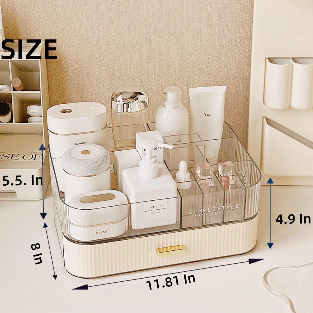 Makeup Organizer with Drawers Stackable Skincare Cosmetic Makeup organization for vanit Bathroom Desk Countertop (Cream)
