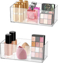Poeland 2 Pack Makeup Organizer, Stackable Storage Organizer with U-shaped Removable Divider, Clear Storage Box for Medicine Cabinet, Closet, Bathroom, Counter