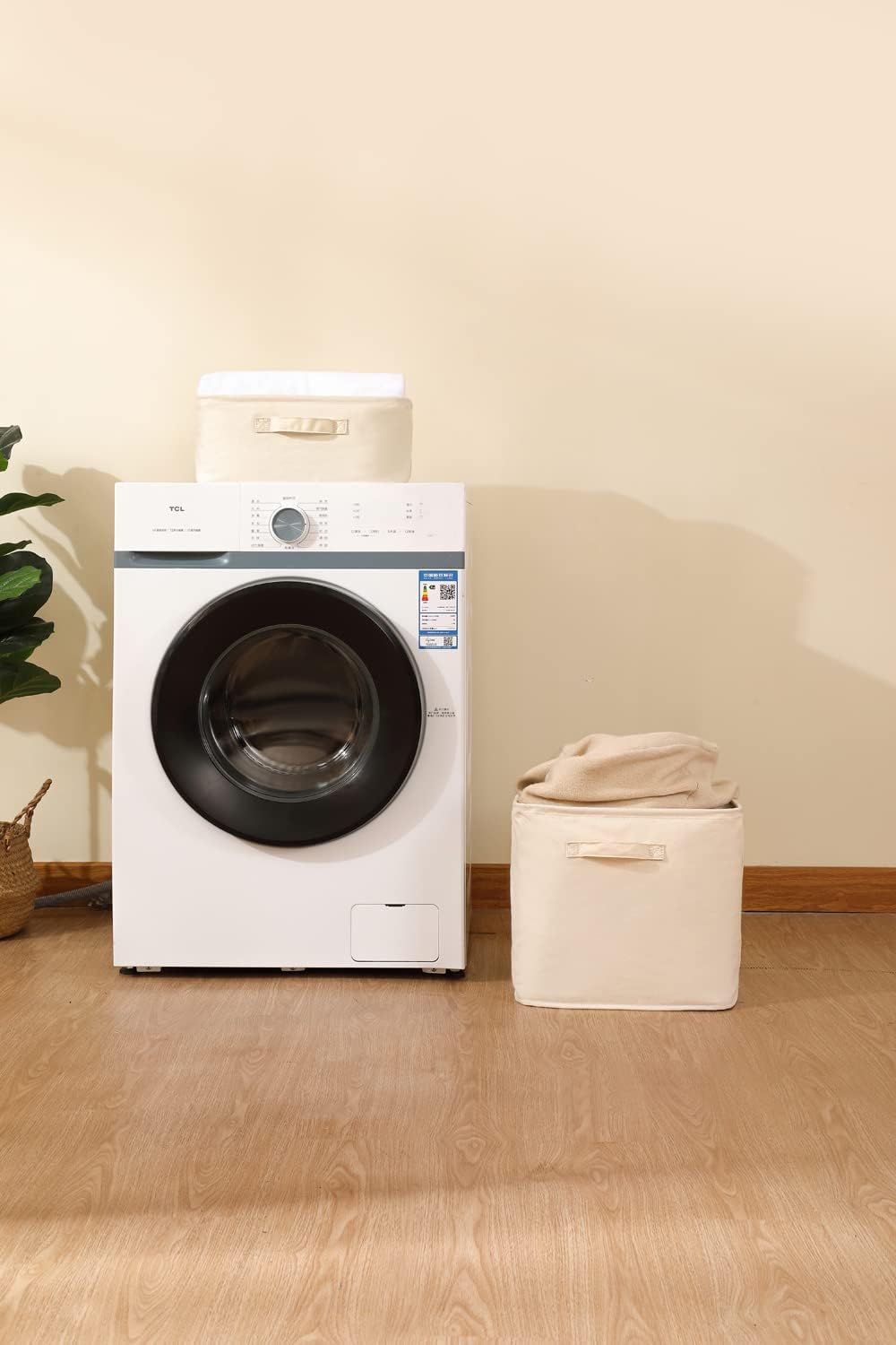 Decorative Basket Rectangular Fabric Storage Bin Organizer Basket with Handles for Clothes Storage (14.5 x 10.2 x 6.2, Beige)