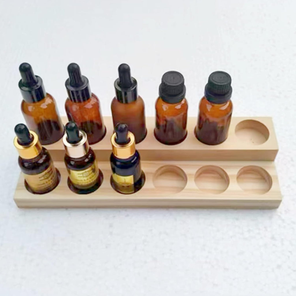2 Pcs Wooden Essential Oil Display Stand 2 layer Tabletop Essential Oils Perfume Storage Racks Oil Bottles Holder Essential Oil Organizer Nail Polish Shelf for Organizing Displaying