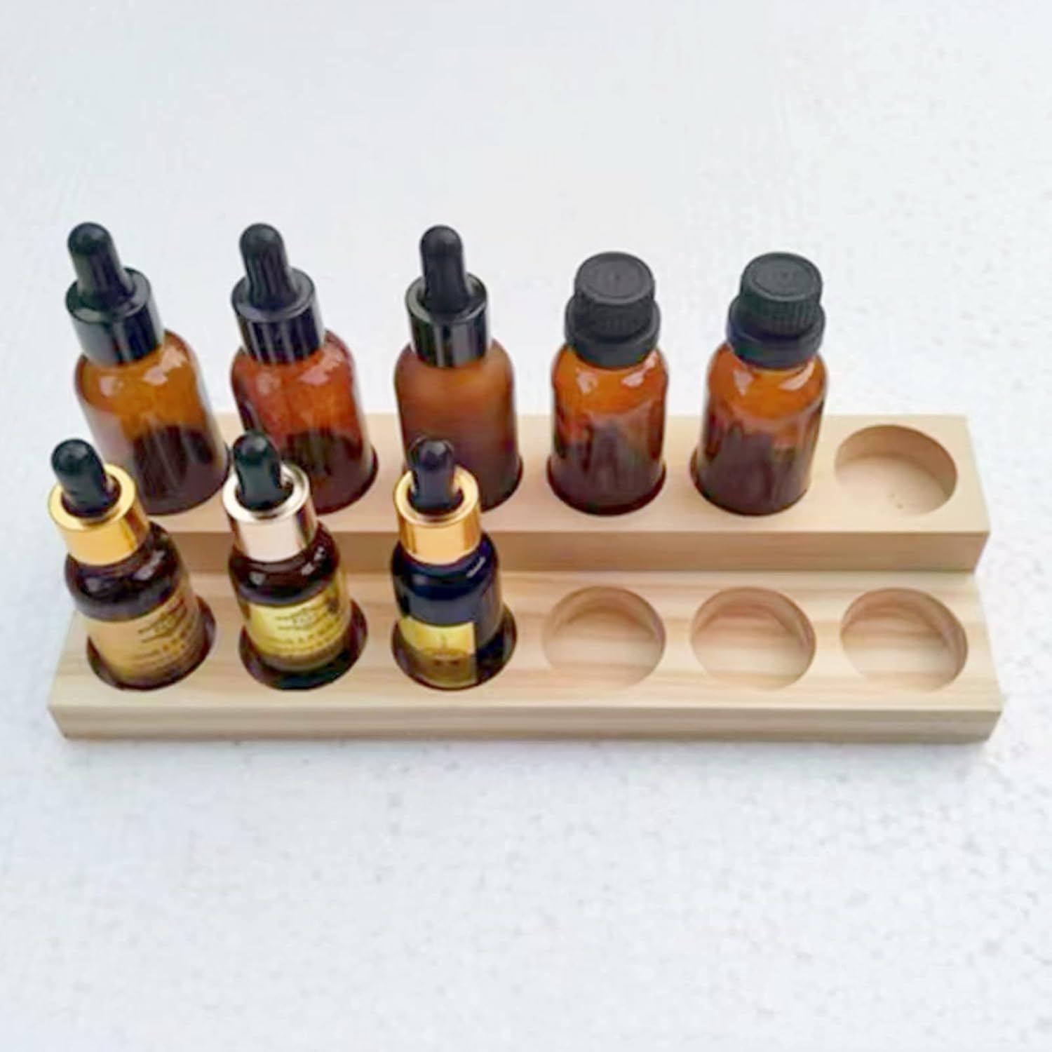 2 Pcs Wooden Essential Oil Display Stand 2 layer Tabletop Essential Oils Perfume Storage Racks Oil Bottles Holder Essential Oil Organizer Nail Polish Shelf for Organizing Displaying