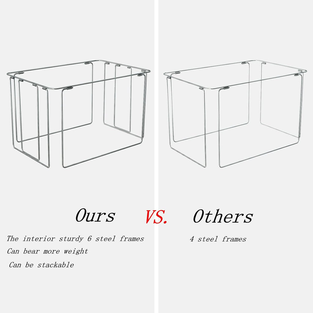 FHSQX Extra Large Clothes Storage Bins Foldable Metal Frame Storage Box Stackable Linen Fabric Box Organizer Set with Carrying Handles and Clear Window -100L (Gray, 23.6x 16.5x 15.7 Inch)