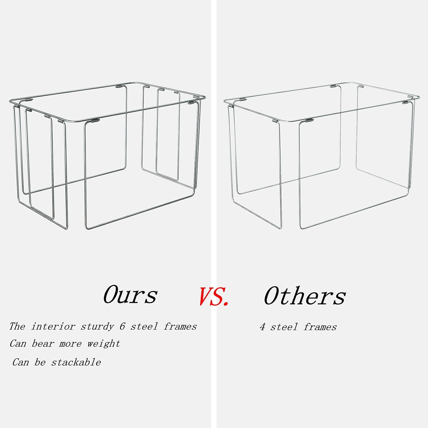 FHSQX Extra Large Clothes Storage Bins Foldable Metal Frame Storage Box Stackable Linen Fabric Box Organizer Set with Carrying Handles and Clear Window -100L (Gray, 23.6x 16.5x 15.7 Inch)