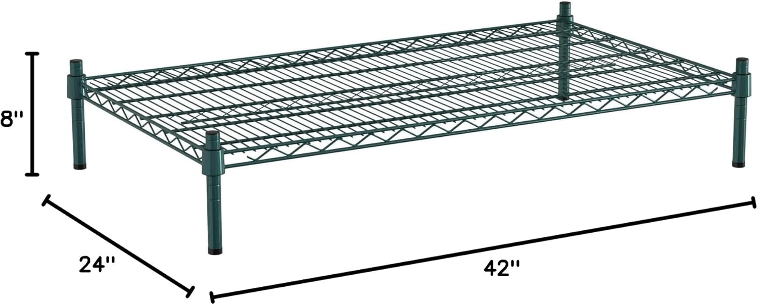 24" x 42" NSF Green Wire Stationary Dunnage Storage Rack with 8" Posts Ideal for Commercial Kitchen Home Garage Warehouse Shelters