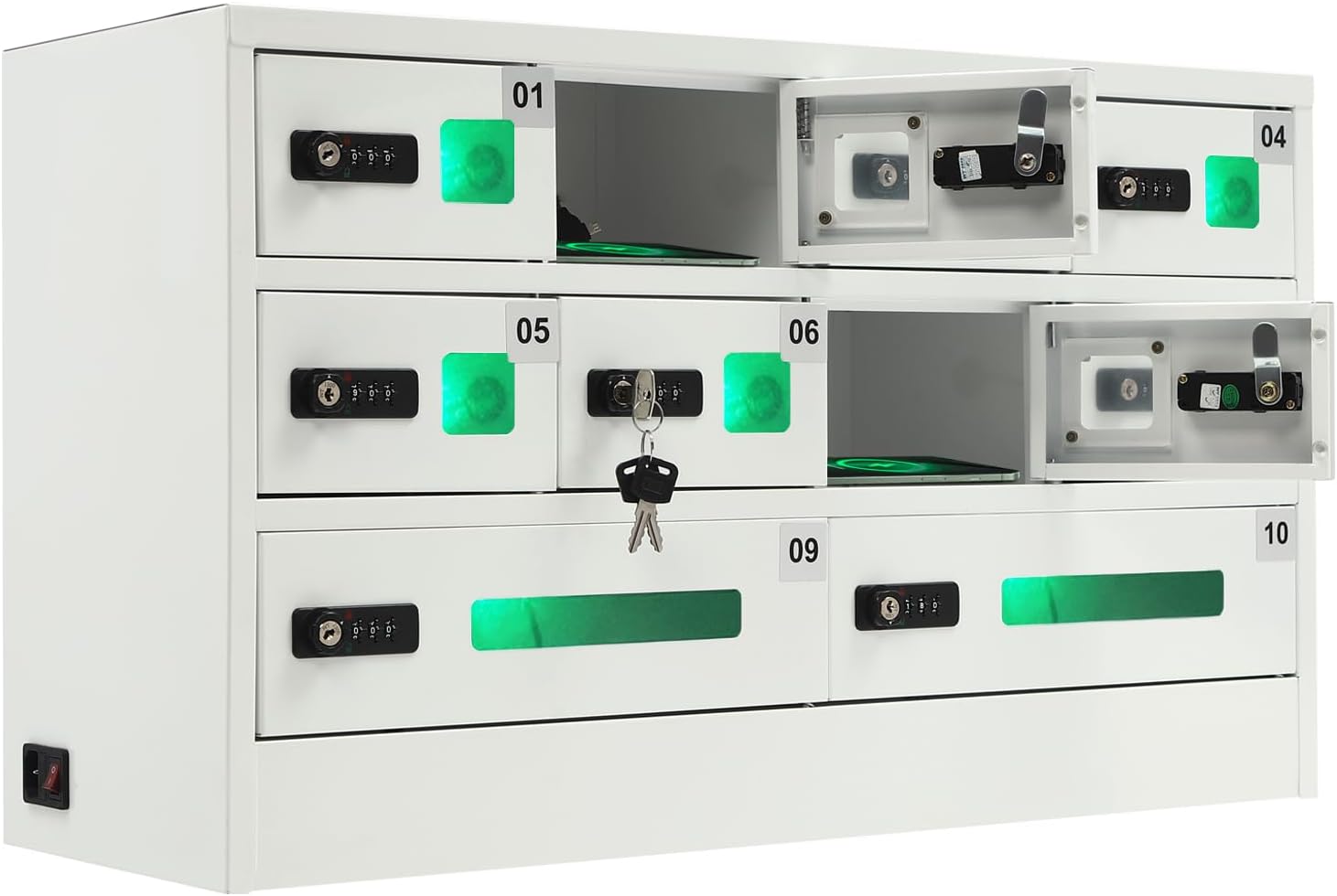 10 Slots Cell Phone Locker Charging Station & Locker Cellphone Charging Station Cabinet with Combination Lock, Tablet Computer and Mobile Phone Charging Station with 3 in 1 Charging Ports