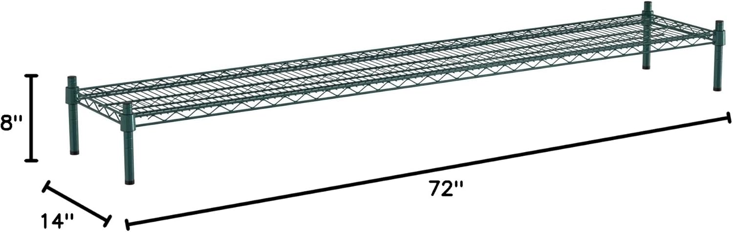 14" x 72" NSF Green Wire Stationary Dunnage Storage Rack with 8" Posts Ideal for Commercial Kitchen Home Garage Warehouse Shelters