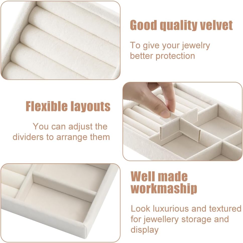 10 Pack Jewelry Organizer Tray Drawer Inserts Stackable Velvet Liner Dividers Customizable Jewellery Box Foam Ring Earring Holder Necklace Bracelet Storage Display Dish Flat in Dresser Vanity