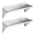 ROCKPOINT Stainless Steel Shelf 10 x 48 Inches 280lb, 2 Pack NSF Metal Commercial Shelves Wall Mount Floating Shelving with Backsplash for Restaurant, Kitchen, Home and Hotel, Silver