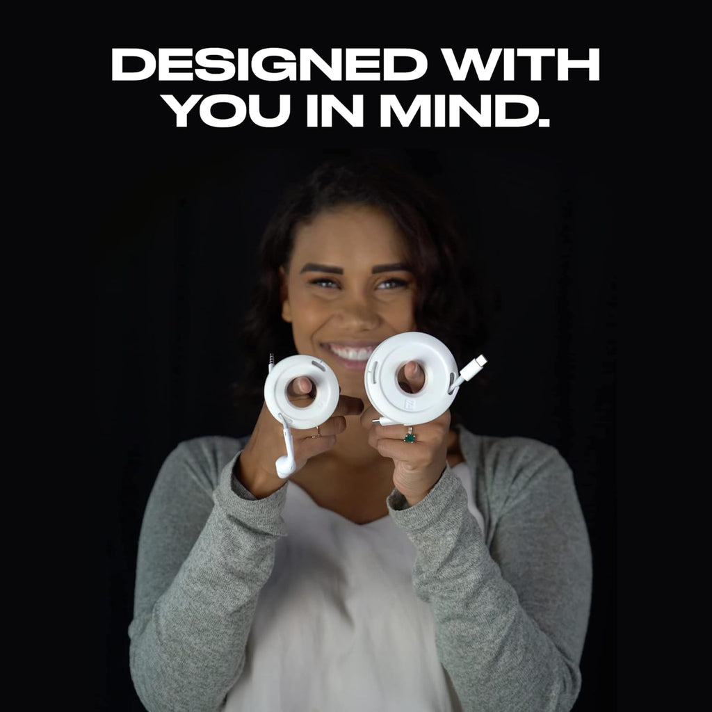 Side Winder Mini and Max Headphone, Earbud and Charging Cable Winder and Organizer Perfect for Wrapping Earbuds and Cords for Travel and Organization 4-Pack (Black, Max)