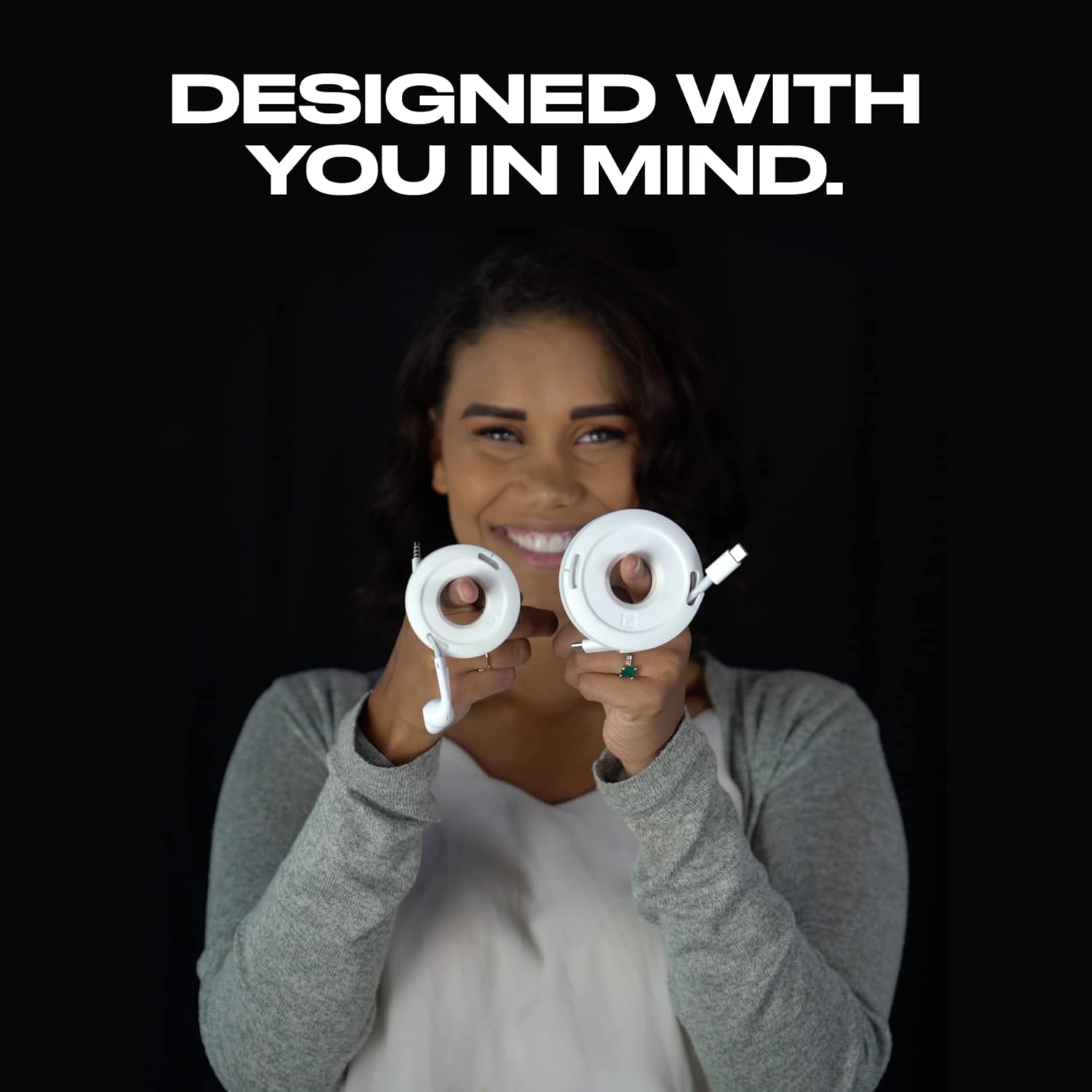 Side Winder Mini and Max Headphone, Earbud and Charging Cable Winder and Organizer Perfect for Wrapping Earbuds and Cords for Travel and Organization 4-Pack (Black, Max)