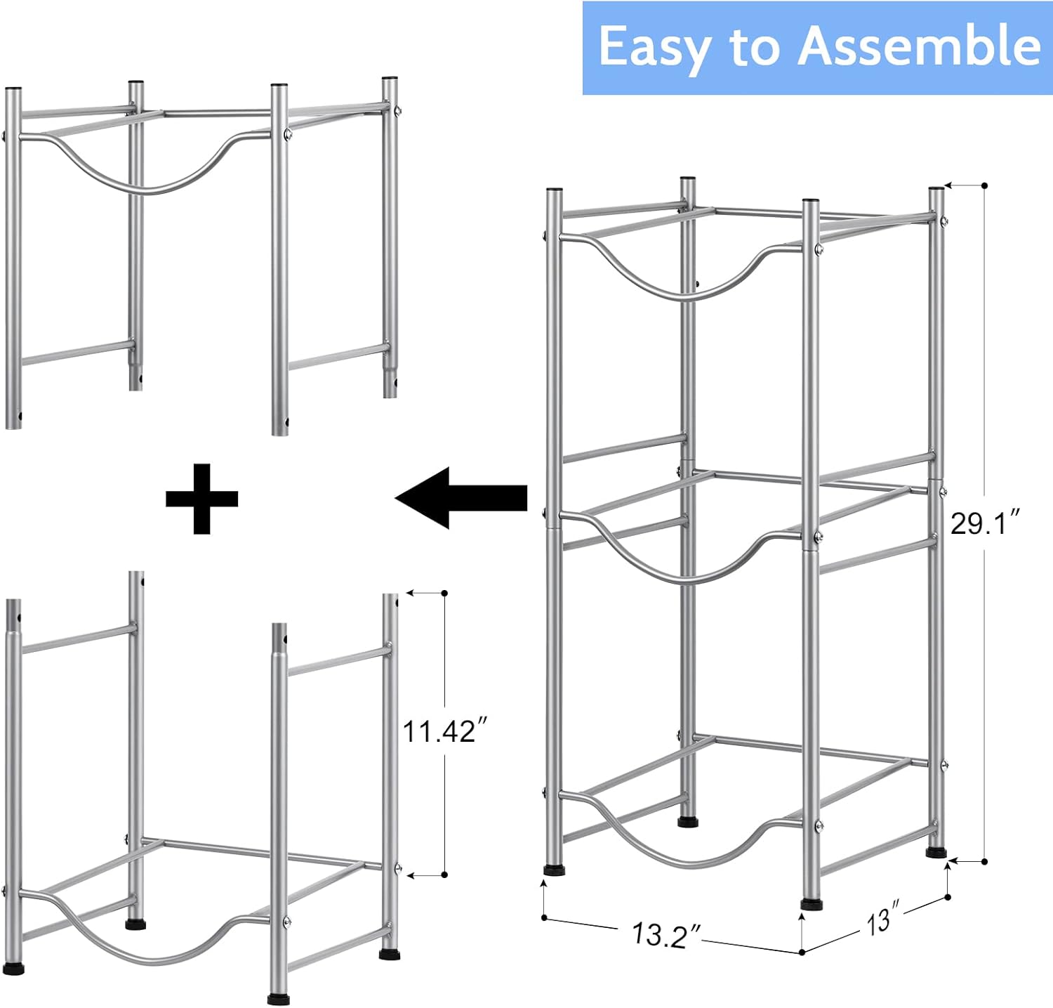 smusei 5 Gallon Water Bottle Holder Water Cooler Jug Rack for 3 Bottles Storage Detachable Heavy Duty Water Jug Organizer Stand for Home Office Kitchen Silver