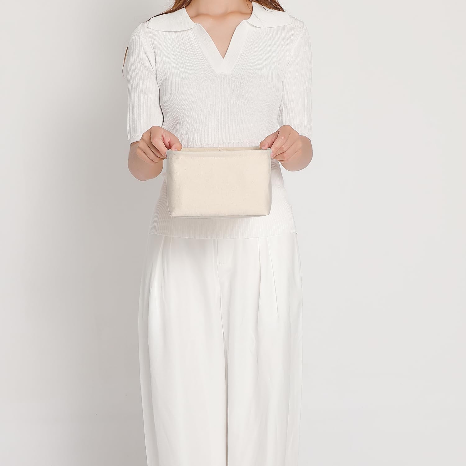 Foldable Storage Bins with Lids Cotton Canvas Rectangular Storage Box Ideal for Organization Lightweight and Durable (11.22 x 2.95 x 4.72)