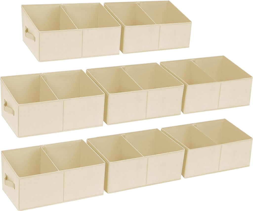 DIMJ Closet Storage Bins, 8 Pack Storage Baskets for Shelves, Foldable Shelf Organizer with Handle, Linen Closet Organizers and Storage for Clothes, Toys, Towel, Books (Beige)