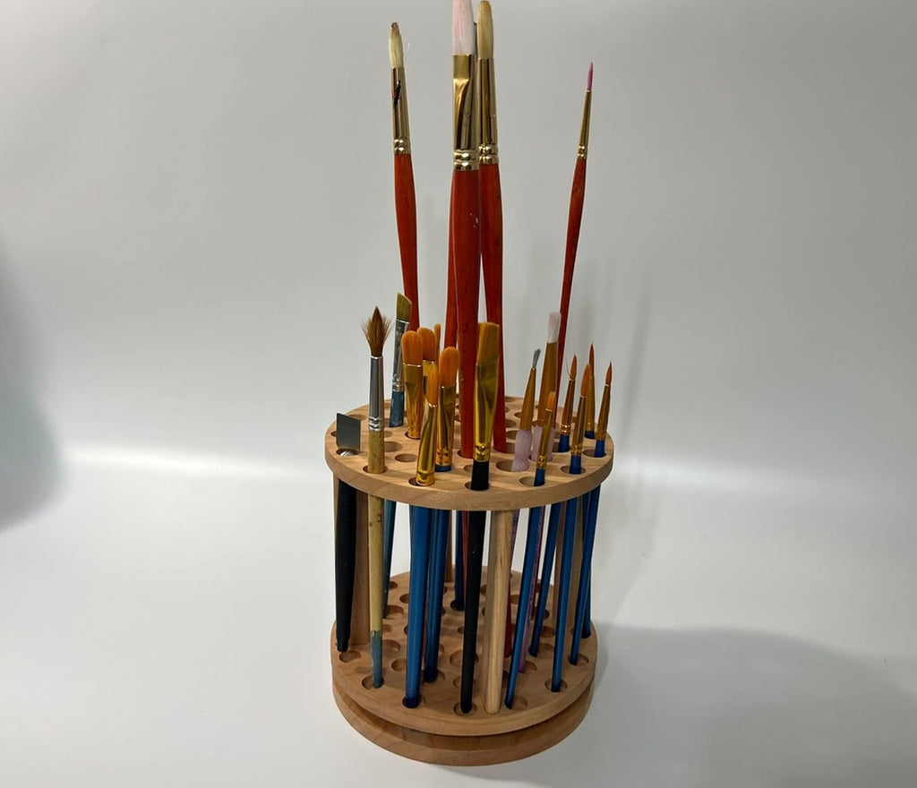 Rotating Paint Brush Holder - Handmade Paint Brush Holder Rotating Art Supply Organizer – Large Capacity Cherry Hardwood Brush Organizer for Desk, Arts and Crafts