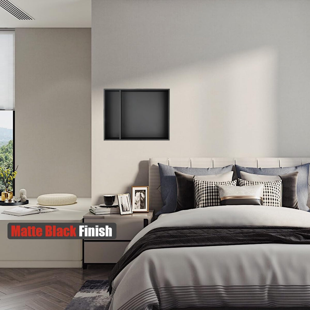 JQK Shower Niche No Tile Need, 18"×14" Matte Black Bathroom Insert Shelf 2 Layer, 304 Stainless Steel Recessed Shower Caddy Organizer Storage, SNL1814D-PB