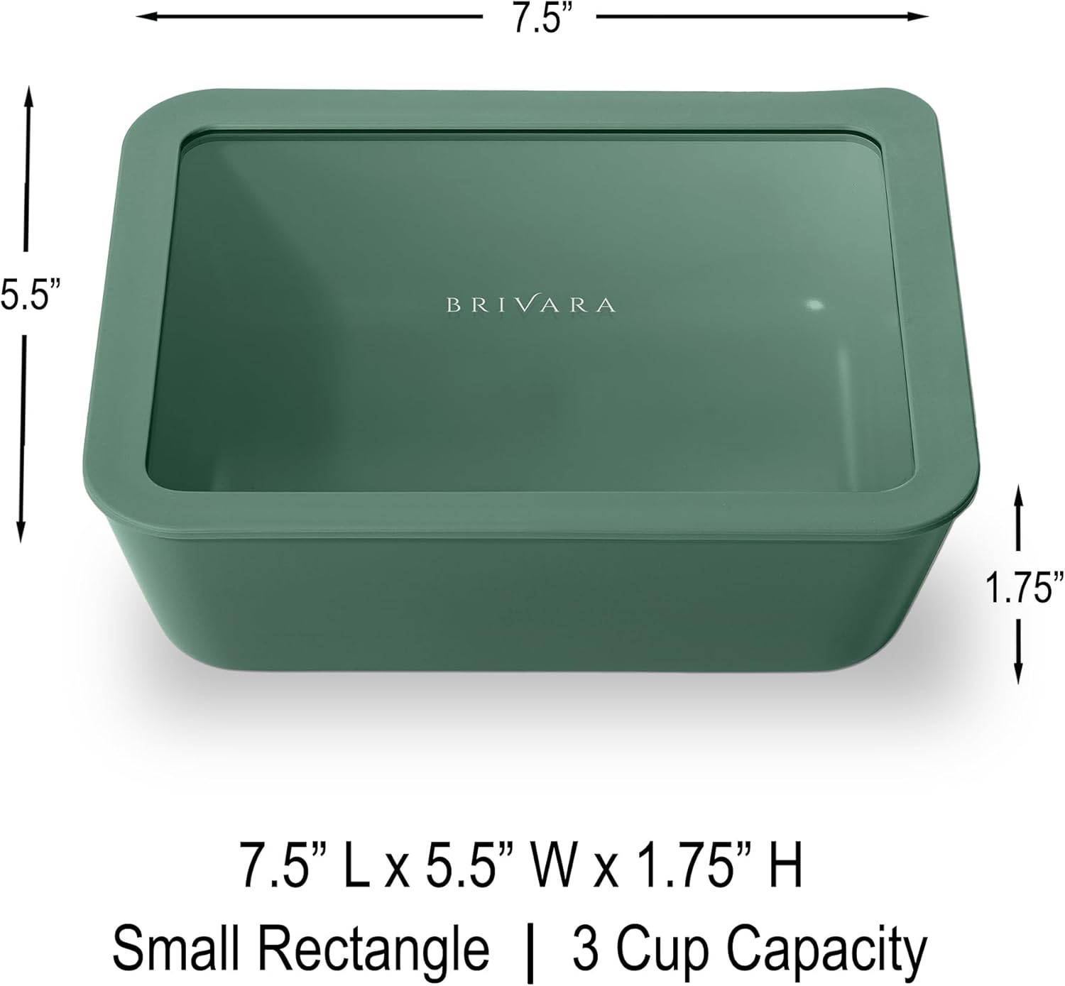 Ceramic Coated Glass Food Storage Container | No PTFE, PFOA, PFAS, and BPA | Reusable Non Toxic Meal Prep Container with Glass Lid | Easy To Store | 3 Cup Rectangle [Pine]