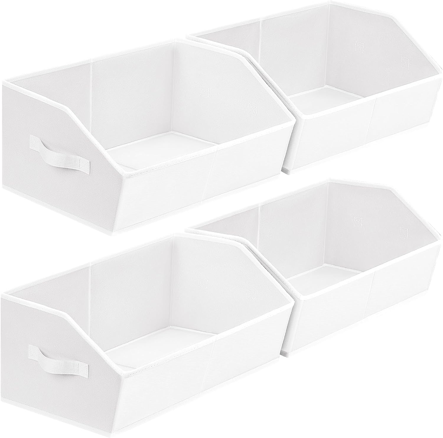 Closet Baskets for Shelves Trapezoid - Decorative Storage Baskets with Handle, Closet Bins for Organization, Shelf Storage Bins for Clothes, Books, Home, Office, 4 Pack, White