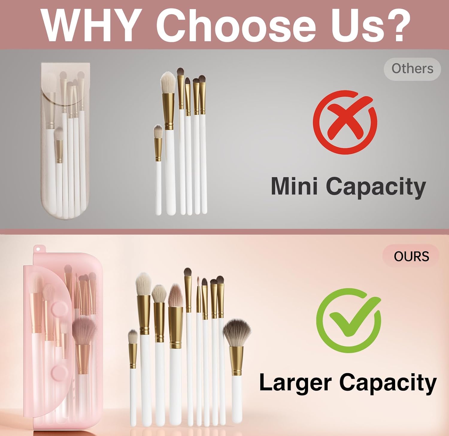 Silicone Makeup Brush Holder Large Travel Makeup Brush Case Original Design Brushes Holder with Magnetic Closure Khaki