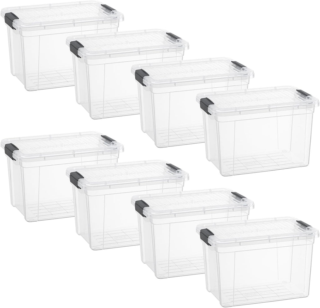 Superio Clear Storage Boxes with Lids, 8.75 Quart Plastic Container Bins for Organizing, Stackable Crates, BPA Free, Non Toxic, Odor Free, Organizers for Home, Office and Dorm, 8 Pack