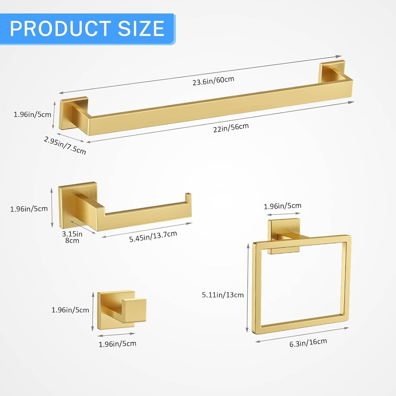 10-Piece Brushed Gold Bathroom Hardware Set Gold Towel Bar Set,Towel Holder/Rack for Bathroom,Stainless Steel Wall-Mounted 23.6 Inch Bathroom Accessories Set