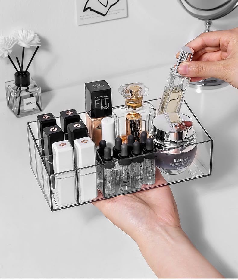 Clear Acrylic Makeup Organizer | Vanity Tray for Lipstick, Perfumes, Eyeshadow & Cosmetics