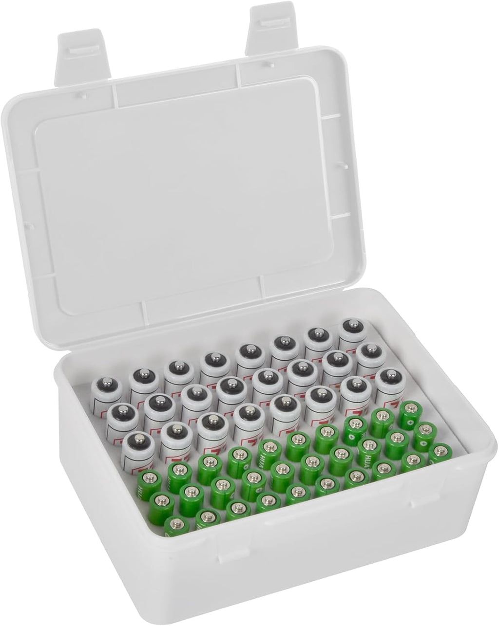 FULLCASE Battery Storage Organizer Holder Holds 54 AA AAA Batteries, Box Cases Garage Container, Home Drawer Organization Dispenser (Case Only) White
