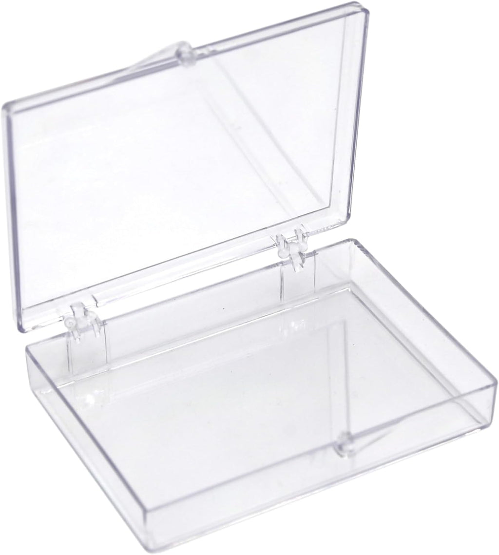 10-Pack Clear Hinged Plastic Containers, Keepsake Storage Boxes, 3 1/2" L x 2 9/16" W x 5/8" H, Made in USA, Plastic Display Case or Small Box for Storage and Organization