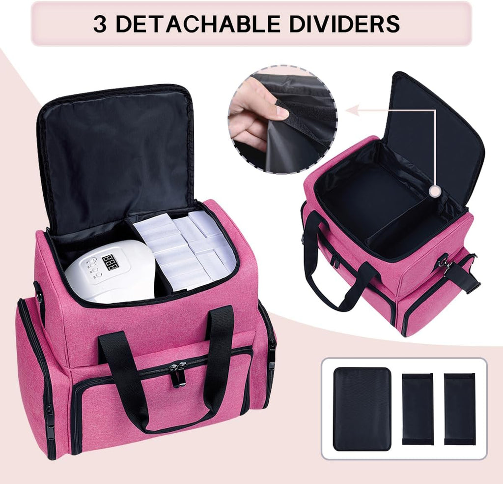 Large Cosmetic Bag with 4 Removable Case and 2 Removable Dividers Double Layer Travel Storage Organizer, Makeup Brushes Storage Section Rose Red