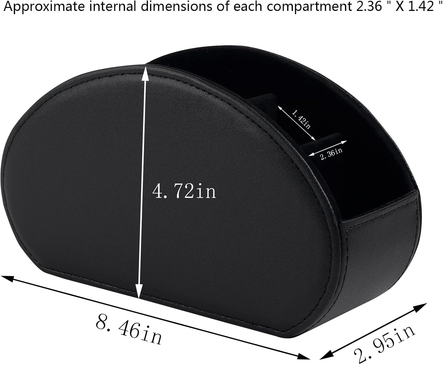 Leather Remote Control Holder with 5 Compartments TV Remote Caddy Storage Box/Tray,Desktop Organizer Store Controller,Glasses,Brush,Media Player,Pen,Space Saver for Bedside Table/Office Desk(Black)