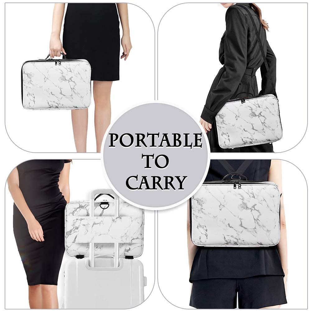 gzcz Large Capacity Travel Makeup Case Organizer,Professional Cosmetic Bags for Women,Waterproof PU Leather Makeup Bag with Adjustable Dividers and Shoulder Strap for Brushes and Jewelry