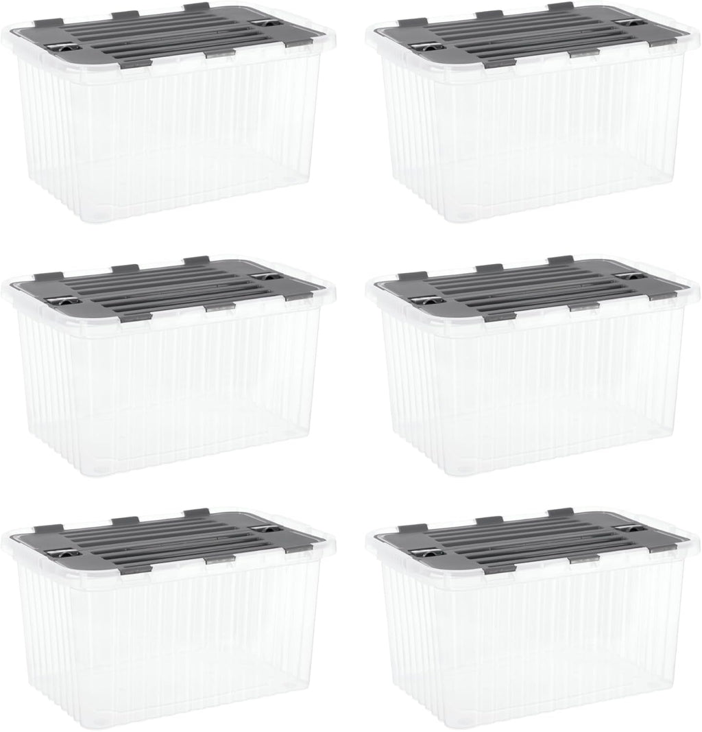 Superio Storage Bins with Lids- Clear Boxes for Organizing, Stackable Plastic Containers- BPA Free, Non-Toxic, Odor Free, Organizer for Home, Office, Dorm (6 Pack, 20.25"x14"x10.5")