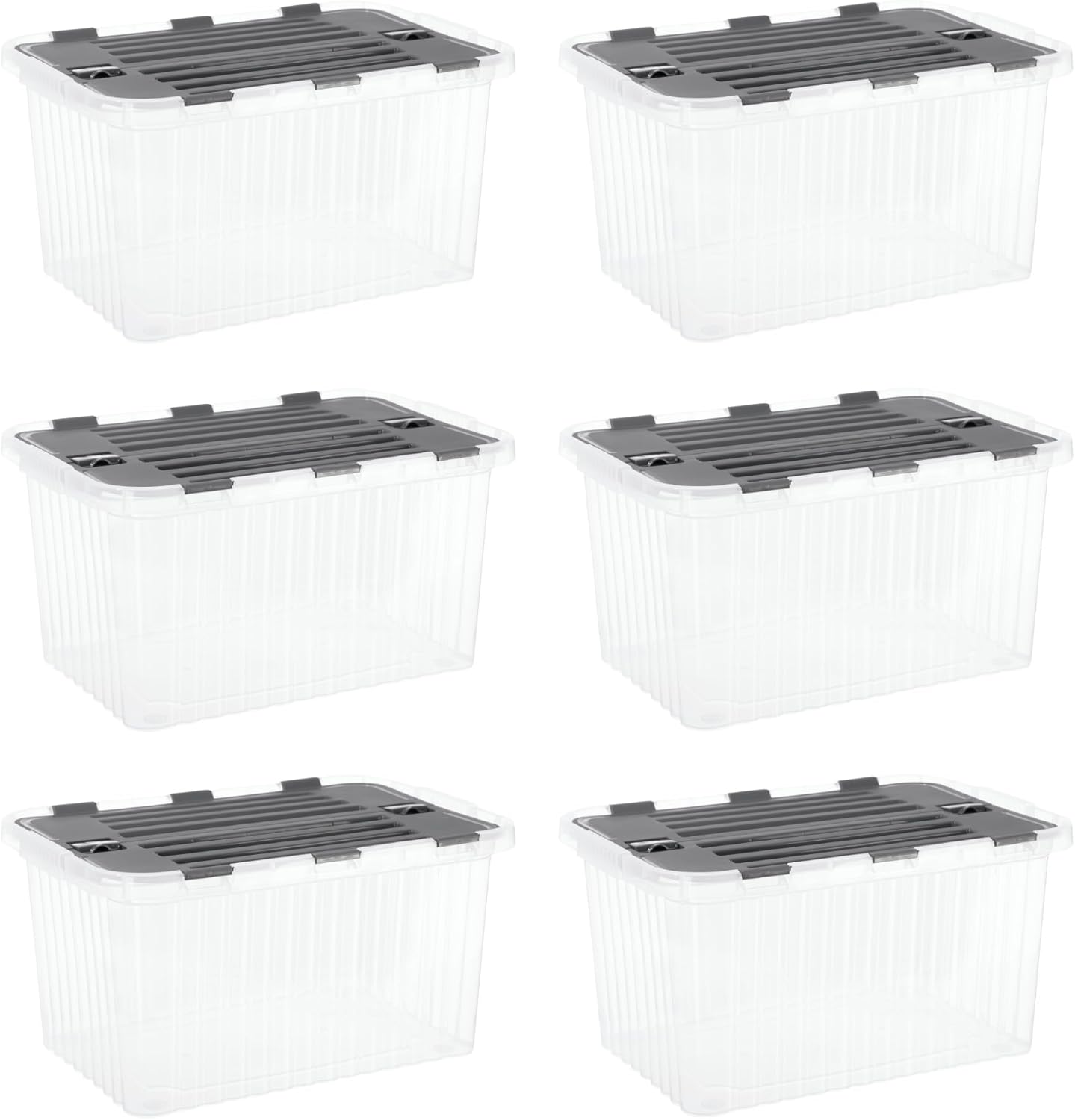 Superio Storage Bins with Lids- Clear Boxes for Organizing, Stackable Plastic Containers- BPA Free, Non-Toxic, Odor Free, Organizer for Home, Office, Dorm (6 Pack, 20.25"x14"x10.5")