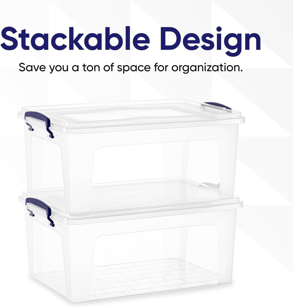 Superio Storage Bins with Lids, Clear Plastic Containers for Organizing, Stackable Totes, BPA Free, Odor Free, Organizer Boxes for Home, and Dorm (2 Pack, 28.5 Qt)