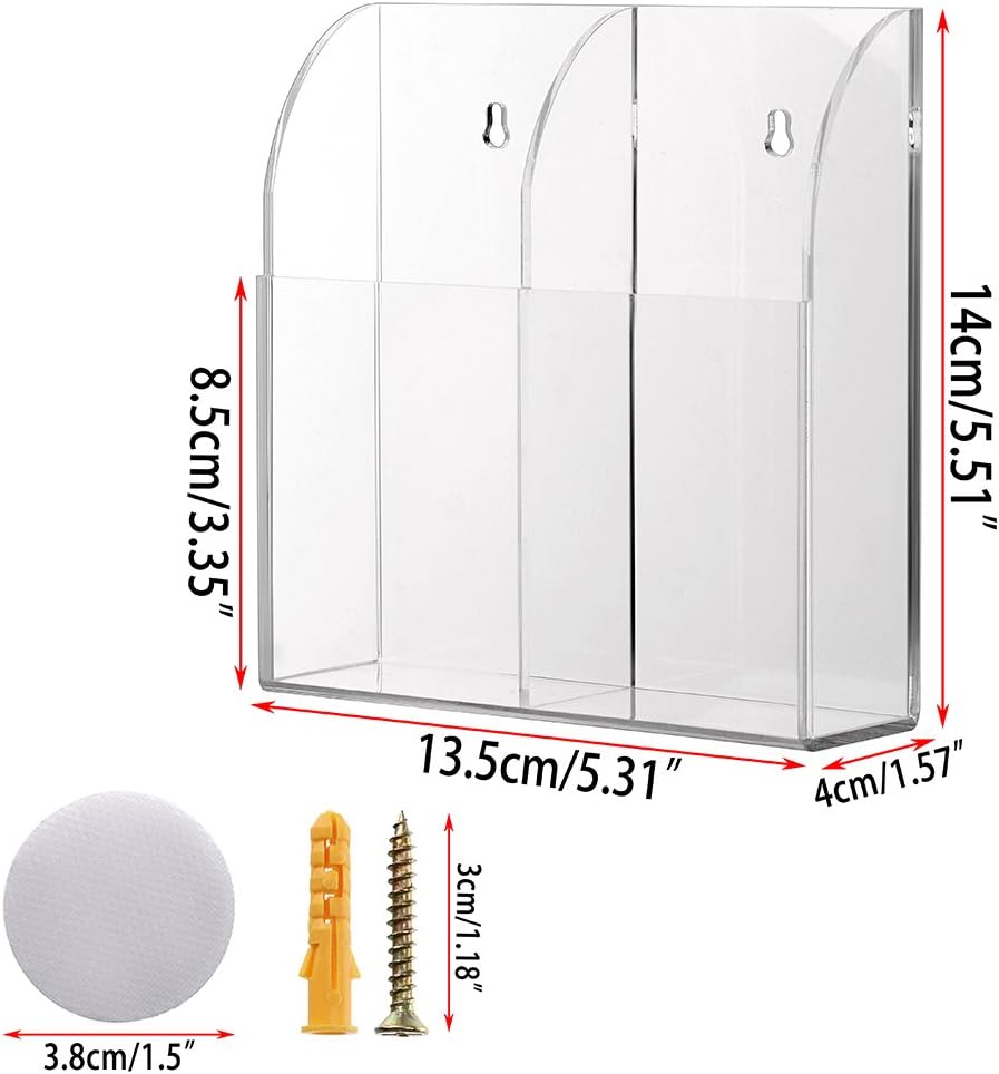 Hipiwe Wall Mount Remote Control Holder Clear Acrylic Media Organizer Storage Box Coffee Table and Nightstand Convenient Remote Control Caddy (Two Compartments)